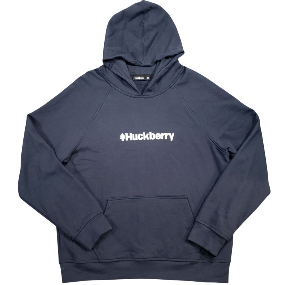 Huckberry Hoodie Mens 2XL Navy Blue Logo Print Pullover Made in USA XXL Heritage